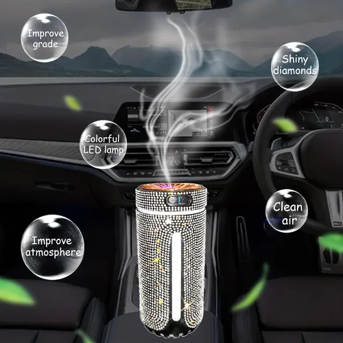 Vista 2 de Humidificador de coche con diamantes de imitación, humidificador USB de aceite esencial para coche, humidificador de aromaterapia, portátil, mini