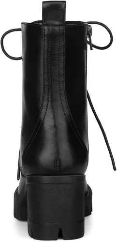 Vista 4 de Allegra K Botas de combate de tacón grueso con plataforma con cordones para mujer, M