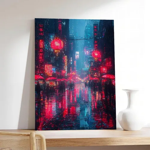 Vista 7 de Cyberpunk Pixel Art Print – Retro Futuristic Neon City – Vaporwave Digital Wall Decor Poster Print Decorative Painting Canvas Wall Art Living Room