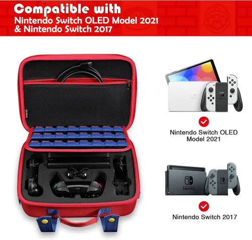 Vista 6 de KENOBEE Funda de transporte para Nintendo Switch OLED modelo 2021 Nintendo Switch bolsa de almacenamiento de viaje rígida portátil de gran