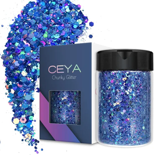 Vista 39 de Ceya Brillantina gruesa holográfica, 1 libra/16 onzas, oro diamante a granel, purpurina mixta gruesa y fina embotellada con lentejuelas metálicas