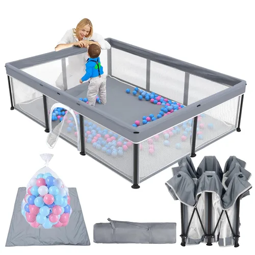 Vista 8 de TOREVSIOR Corralito plegable para bebés con alfombra, 50"×50" corralito plegable para bebés y niños pequeños, corral de seguridad para niños