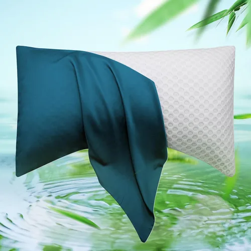 Vista 27 de Funda de almohada curvada para dormir de lado refrescante, tamaño Queen, 1 paquete de 20 x 30 pulgadas, color azul aguamarina Rayon Derived from