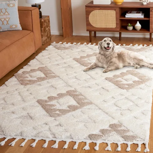 Vista 54 de SAFAVIEH Alfombra marroquí con borlas, 2 x 3 pies, marfil y marrón, no desprende pelusa y fácil de limpiar, textura alta y baja, ideal