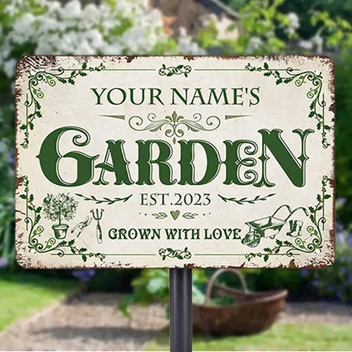 Vista 13 de Letreros de metal personalizados con nombre hechos en Estados Unidos, letrero de jardín vintage personalizado, impermeable, vintage, impresión