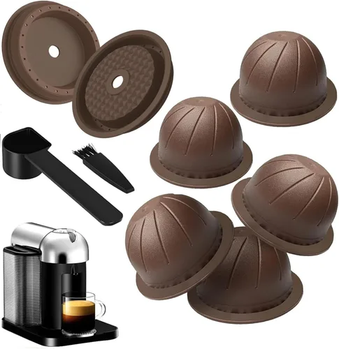 Vista 8 de 5 cápsulas de café reutilizables Vertuo, cápsulas de café recargables, compatibles con máquina de café Nespresso Vertuo, con 2 cápsulas de café