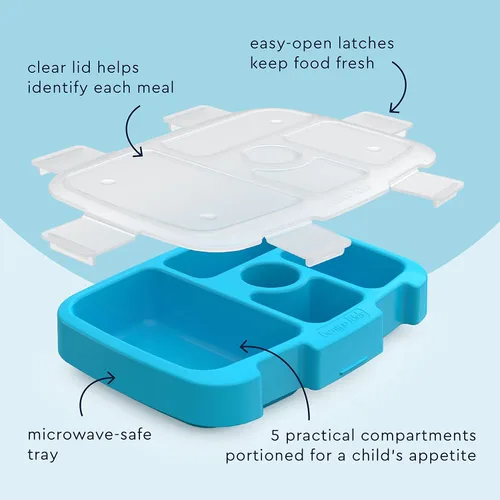 Vista 4 de Bentgo® Bandeja para niños con cubierta transparente, reutilizable, sin BPA, recipiente de preparación de comidas de 5 compartimentos con control