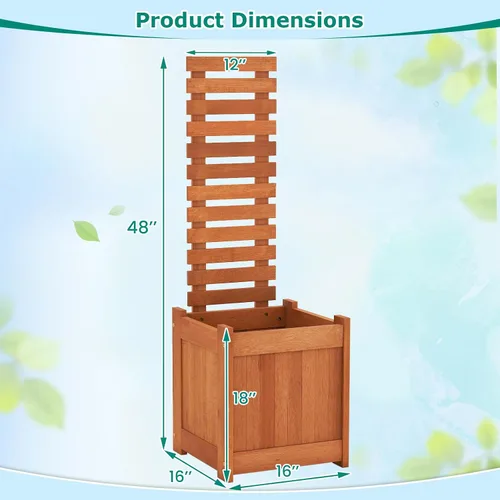 Vista 3 de Giantex Cama de jardín elevada de madera con enrejado, maceta para exteriores con base abierta para plantas trepadoras, profundidad de plantación