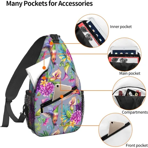 Vista 4 de NiuKom Mochila pequeña tipo bandolera para el pecho, bolsa de hombro, gimnasio, ciclismo, viajes, senderismo, mochila para mujeres y hombres, Flores