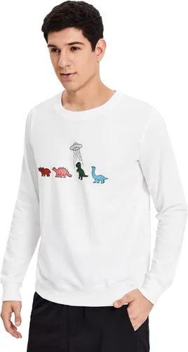 Vista 5 de WDIRARA Sudadera de manga larga con estampado de dinosaurio de dibujos animados para hombre