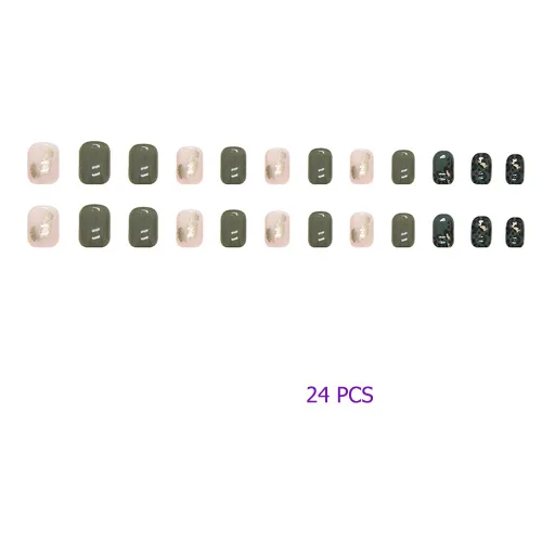 Vista 2 de Uñas postizas a presión verdes, uñas postizas cortas con diseño de leopardo, cuadradas, brillantes, con purpurina, uñas postizas acrílicas