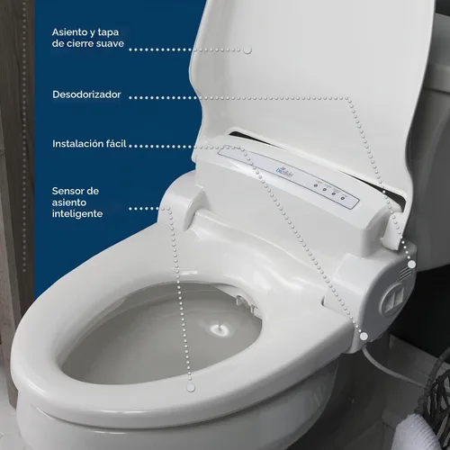Vista 4 de Bio Bidet BB1000 Asiento de bidé de agua caliente, secador de aire, asiento calefactable con tapa de cierre lento, control remoto, redondo