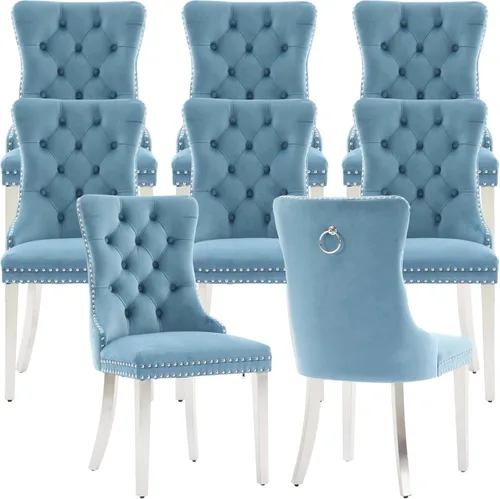 Vista 30 de Juego de 2 Sillas de Comedor Modernas de Mediados de Siglo, Tapizadas en Terciopelo Beige con Respaldo Acolchado, Sillas de Cocina y Comedor, Patas
