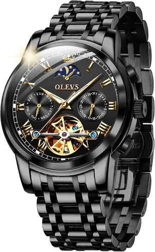 Vista 17 de OLEVS - Relojes automáticos para hombre, diseño mecánico con cuerda automática, reloj de pulsera de lujo de moda, esqueleto, luminoso, impermeable