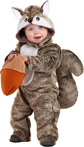 Vista 2 de Disfraz de ardilla gris para bebés, unisex, de una sola pieza, con cola de felpa y capucha