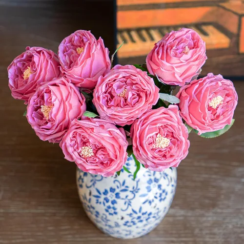 Vista 15 de DUYONE Fake Flowers for Decoration Home Decor Soft Touch Artificial Flowers Austin Rose Peony Latex Fake Flower Living Room Decoration Vivid Pink