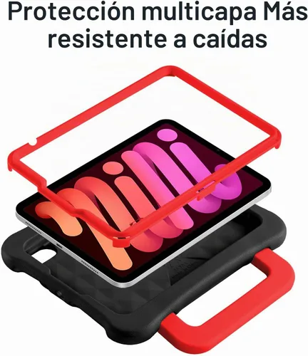 Vista 8 de Funda para Niños para iPad mini 7 (A17 Pro) 2024/iPad Mini6 2021, Peso Ligero Resistente/A Prueba de Golpes/A Prueba de Caídas con Asa/Soporte Negro