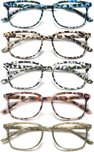 Vista 10 de Paquete de 5 lentes de lectura con bloqueo de luz azul para mujeres, lectores de computadora con bisagra de resorte