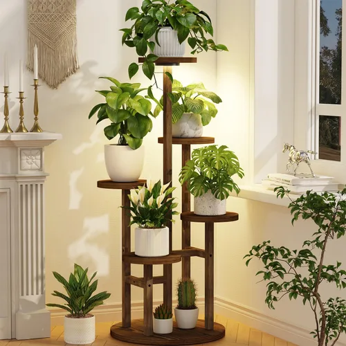 Vista 15 de LASZOLA Soporte Negro de Madera de 5 Niveles para Plantas de Interior para Macetas Más Grandes de Servicio Pesado, Estantes Verticales Resistentes