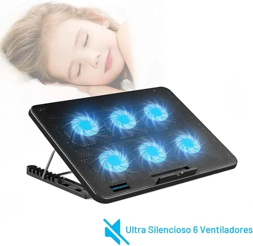 Vista 2 de LIANGSTAR Almohadilla de enfriamiento para laptop, enfriador de laptop con 6 ventiladores silenciosos para portátiles de 12 a 17 pulgadas, soporte