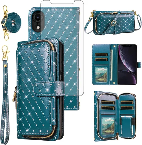 Vista 33 de Funda para teléfono iPhone 6 6S con cremallera y protector de pantalla con protector de pantalla, correa de cordón cruzado, ranura para iPhone 6 Six