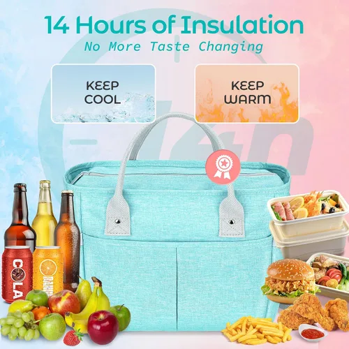 Vista 5 de KIPBELIF Cute&Classy Bolsas de almuerzo aisladas espaciosas para mujeres - Bolsa de mano grande elegante y funcional para adultos para trabajo