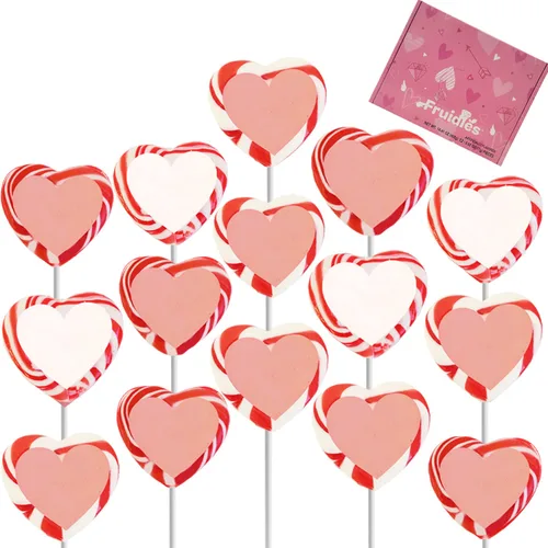 Vista 4 de Fruidles Paquete de 12 paletas de corazón de remolino rojo y blanco de San Valentín, surtido, envueltas individualmente