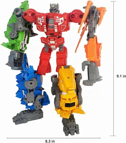 Vista 6 de Juguetes transformables de robot dinosaurio 5 en 1, figuras de acción de dinosaurio de deformación de guerras de rescate para niños de 6 a 12 años