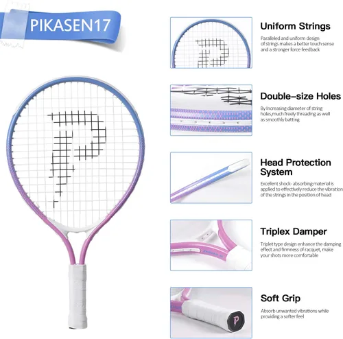 Vista 4 de Raqueta de tenis para niños de 17 a 25 pulgadas, el mejor kit de inicio para niños de 4 años en adelante con bolsa de correa para el hombro y mini