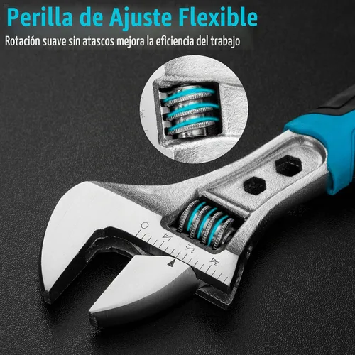 Vista 4 de DURATECH Llave ajustable de 6 pulgadas, llave 3 en 1 Extremo de caja, función hexagonal, acero CR-V, básculas métricas y SAE, cromado, agarre