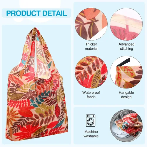 Vista 5 de Paterr Paquete de 50 bolsas de comestibles reutilizables plegables, bolsas de compras lavables a granel con bolsa de transporte para comestibles