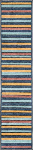 Vista 3 de Unique Loom Belize Outdoor Collection - Alfombra Altun (2 x 10 pies, color carbón/azul claro)