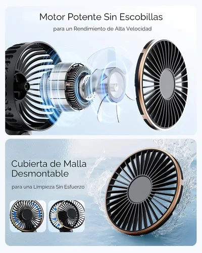 Vista 3 de TUNISE Ventilador de Mano Portátil Recargable, Ventilador Portátil de 4000mAh, Ajustable 180°, 6 Velocidades de Viento, Pantalla de Electricidad