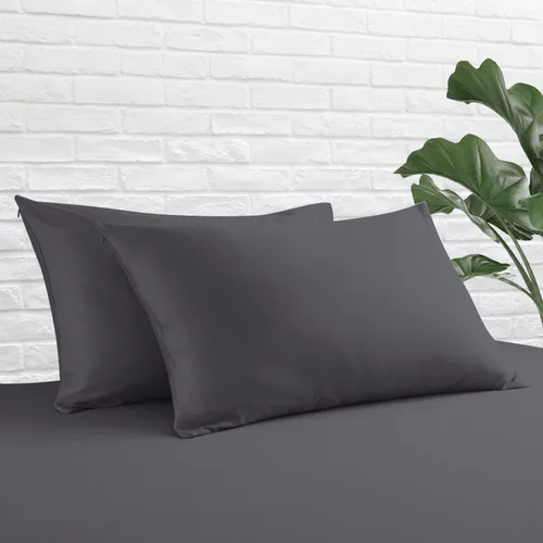 Vista 48 de Juego de 2 protectores de almohada estándar, 100% algodón egipcio con cremallera, 400 hilos, tejido satinado, algodón, color beige, fundas