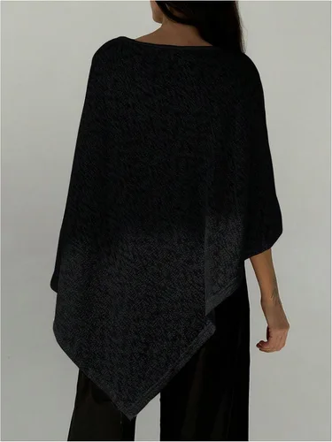 Vista 2 de MakeMeChic Ponchos para mujer, suéter de poncho transparente, chal, envolturas, cubrepiernas Negro