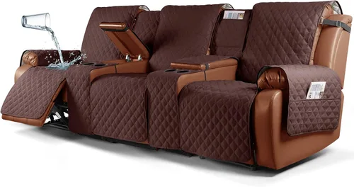 Vista 21 de Ruaozz Funda impermeable para sofá biplaza reclinable con consola, funda antideslizante para sofá reclinable dividido, con correas elásticas Beige