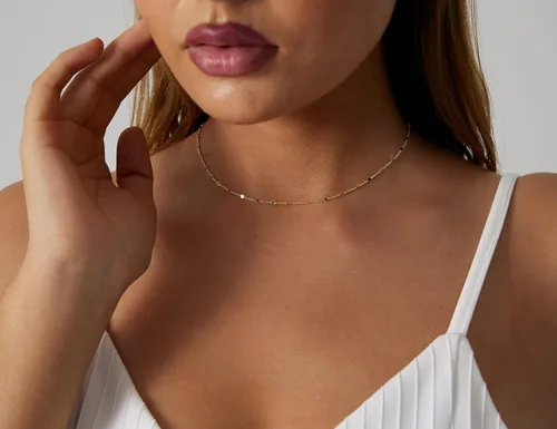 Vista 5 de JECOMY Collar de oro de 14 quilates para mujer, delicado collar de cadena chapada en puntos brillantes satélite, gargantilla de satélite, collares