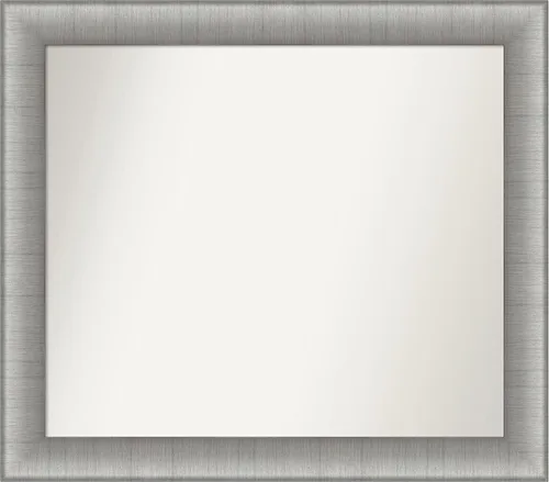 Vista 200 de Amanti Art Espejo de baño plateado para sobre el fregadero, 28 x 37 pulgadas, elegante espejo rectangular de peltre cepillado, marco de madera