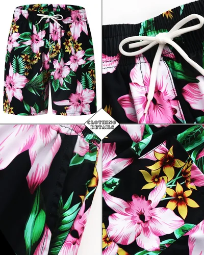Vista 44 de TUNEVUSE Conjunto de camisas y pantalones cortos hawaianos para hombre, 2 piezas, trajes de playa con estampado de flores, traje tropical de verano