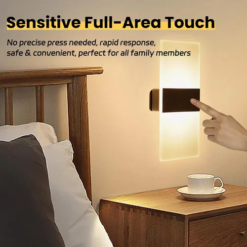 Vista 2 de Apliques de pared con pilas, juego de dos lámparas de pared LED de acrílico para mesita de noche para sala de estar, dormitorio, pasillo, luz