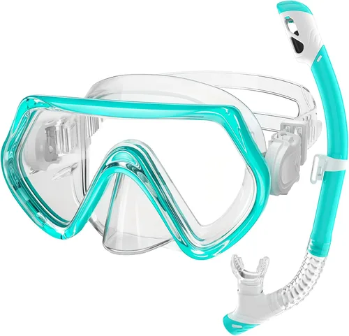 Vista 16 de 2 juegos de equipo de esnórquel para niños de 3 a 14 años, antivaho 180° Clear View Dry Top Snorkel Set, máscara de natación con cubierta nasal