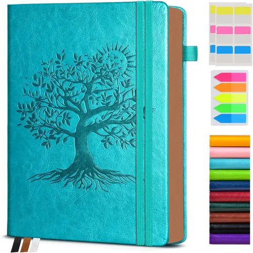 Vista 39 de Diario vintage de cuero con 300 páginas numeradas, diario rayado A4 para hombres y mujeres, diarios para escribir, cuaderno de rayas universitarias