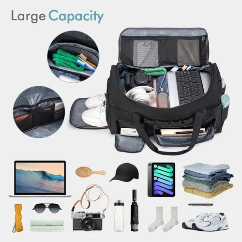 Vista 5 de Bolsa de gimnasio táctica militar 3 en 1 para hombres, bolsa de lona deportiva, 55L, mochila de viaje para fitness, fin de semana, entrenamiento