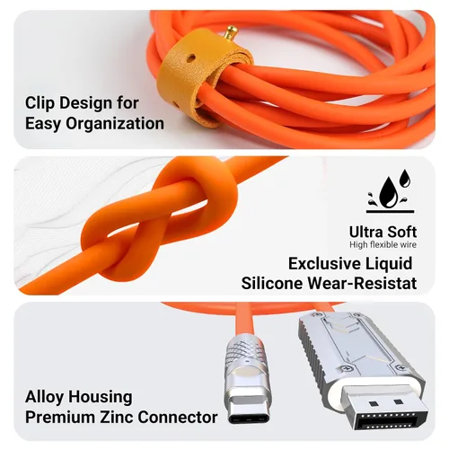 Vista 8 de Cable USB C a DisplayPort 1.4, 8K a 60Hz 4K a 240Hz USB C a DP 1.4, 32.4Gbps compatible con MacBook Pro/Air Liquid Silicone 5.9 ft/6FT