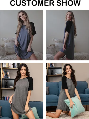 Vista 2 de Ekouaer Camisón de manga corta, casual, para mujer, mangas raglán, ropa de dormir