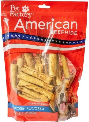 Vista 13 de Pet Factory American Beefhide - Mini rollos de golosinas masticables para perros de 3 a 3.5 pulgadas, sabor a pollo, 14 unidades/1 paquete