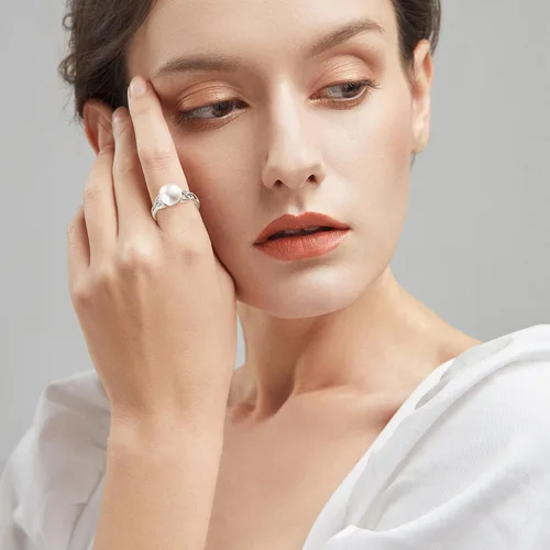 Vista 4 de STARCHENIE Anillos de perlas, anillo de compromiso de boda con nudo celta para mujer, anillo de plata de ley talla 5-10