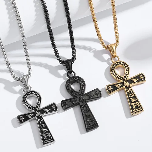 Vista 6 de Collar de cruz, Ankh, oración de serenidad, calavera, colgante de cruz celta, joyería cristiana, protección potente, cadena de acero inoxidable