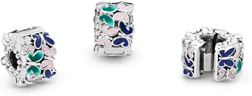 Vista 2 de S925 - Dije espaciador de mariposa para pulseras Pandora, coloridas flores azules, rosas, verdes, cumpleaños, Navidad, familia, Metal, No es una