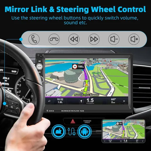 Vista 3 de UNITOPSCI Estéreo de coche doble DIN de 7 pulgadas con pantalla táctil de audio para automóvil con audio Bluetooth, llamadas manos libres, cámara
